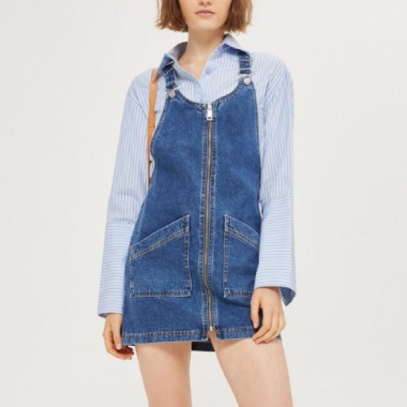zip front denim pinafore dress